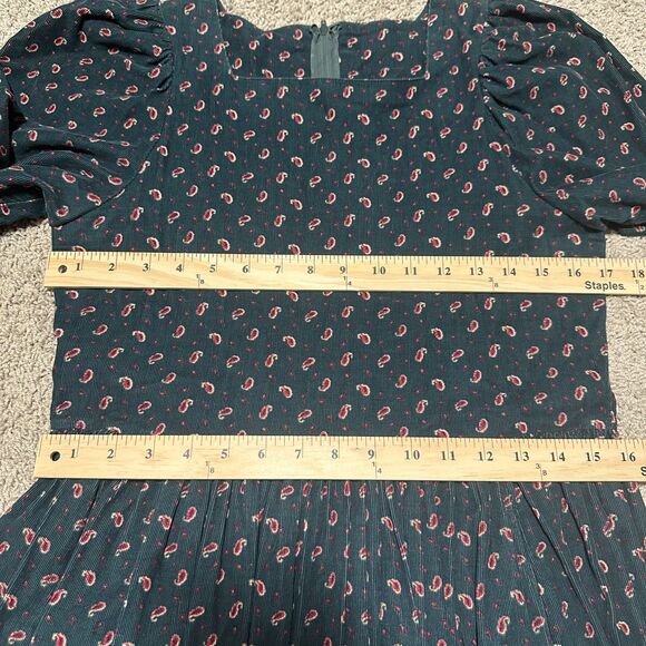 Vtg Laura Ashley Green Corduroy Paisley Cottage Prairie Long Sleeve Midi Dress - Picture 2 of 11